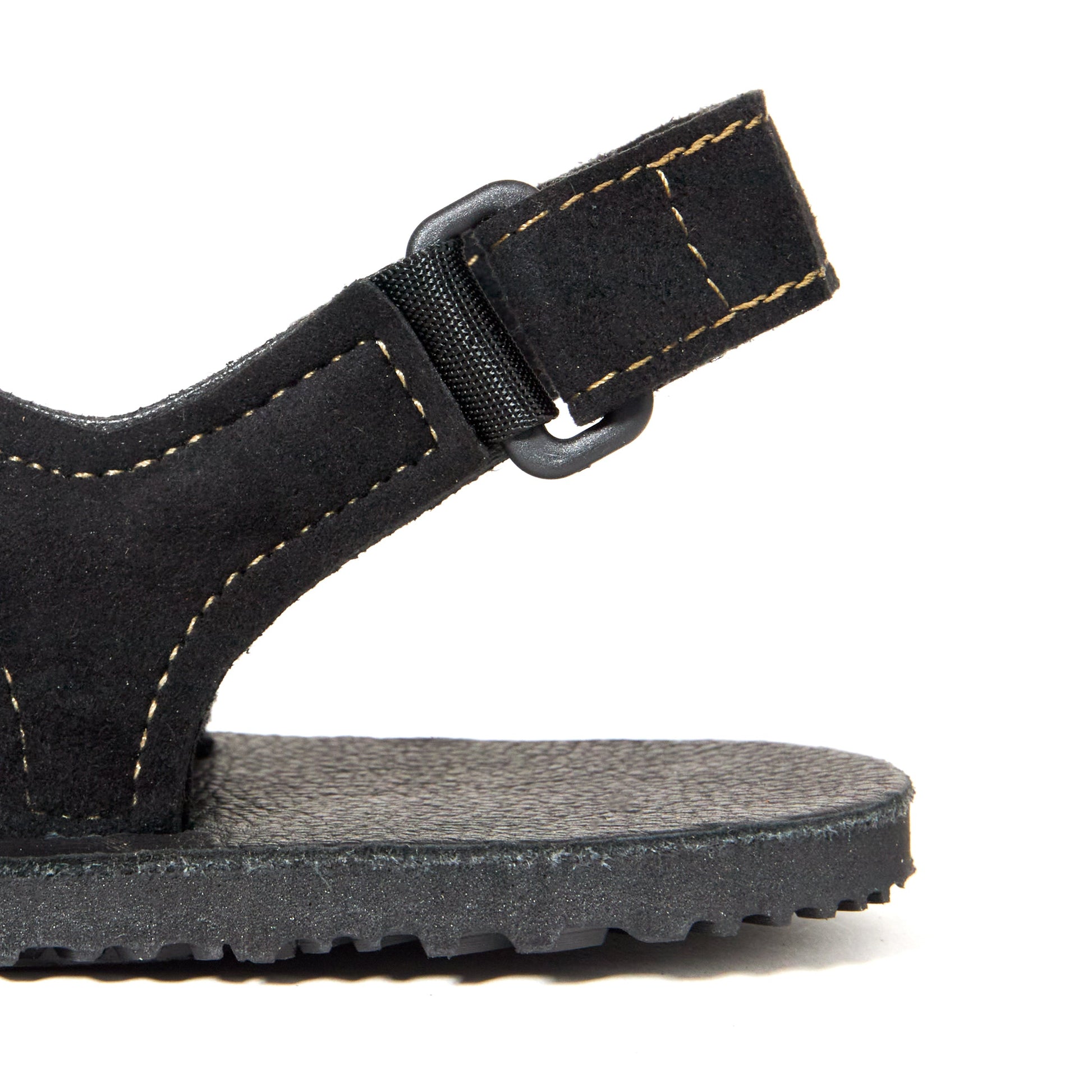 Alternate view of the heel strap on the black leather Shamma Power Sandals.
