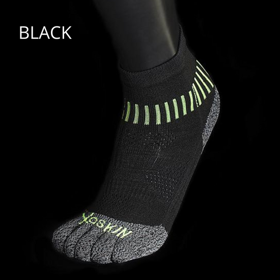 The black quarter crew XOTOES sock from XOSKIN.