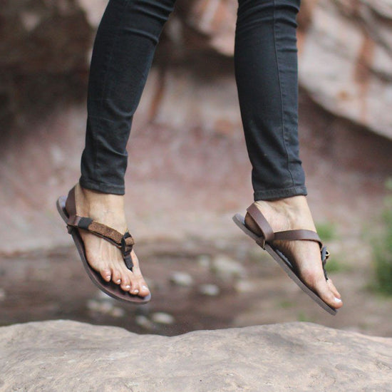 Jumping in All Browns sandals