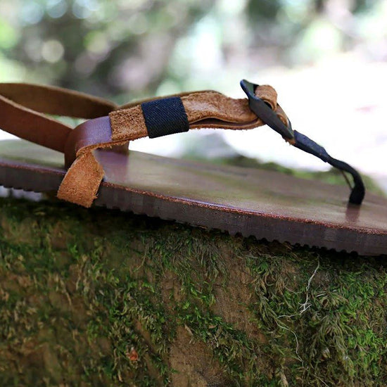 Shamma Old Goats leather sandals profile on moss