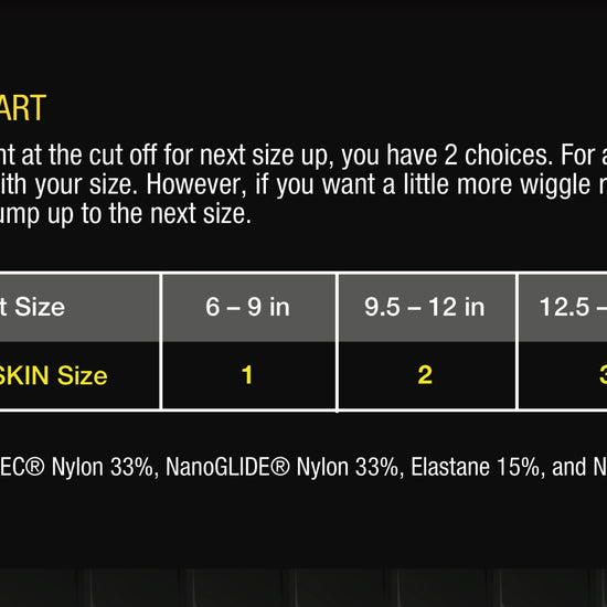 Size chart for the XOSKIN toe socks.