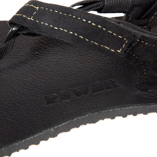 Leather logo brand on the Black Leather Shamma Power Sandal
