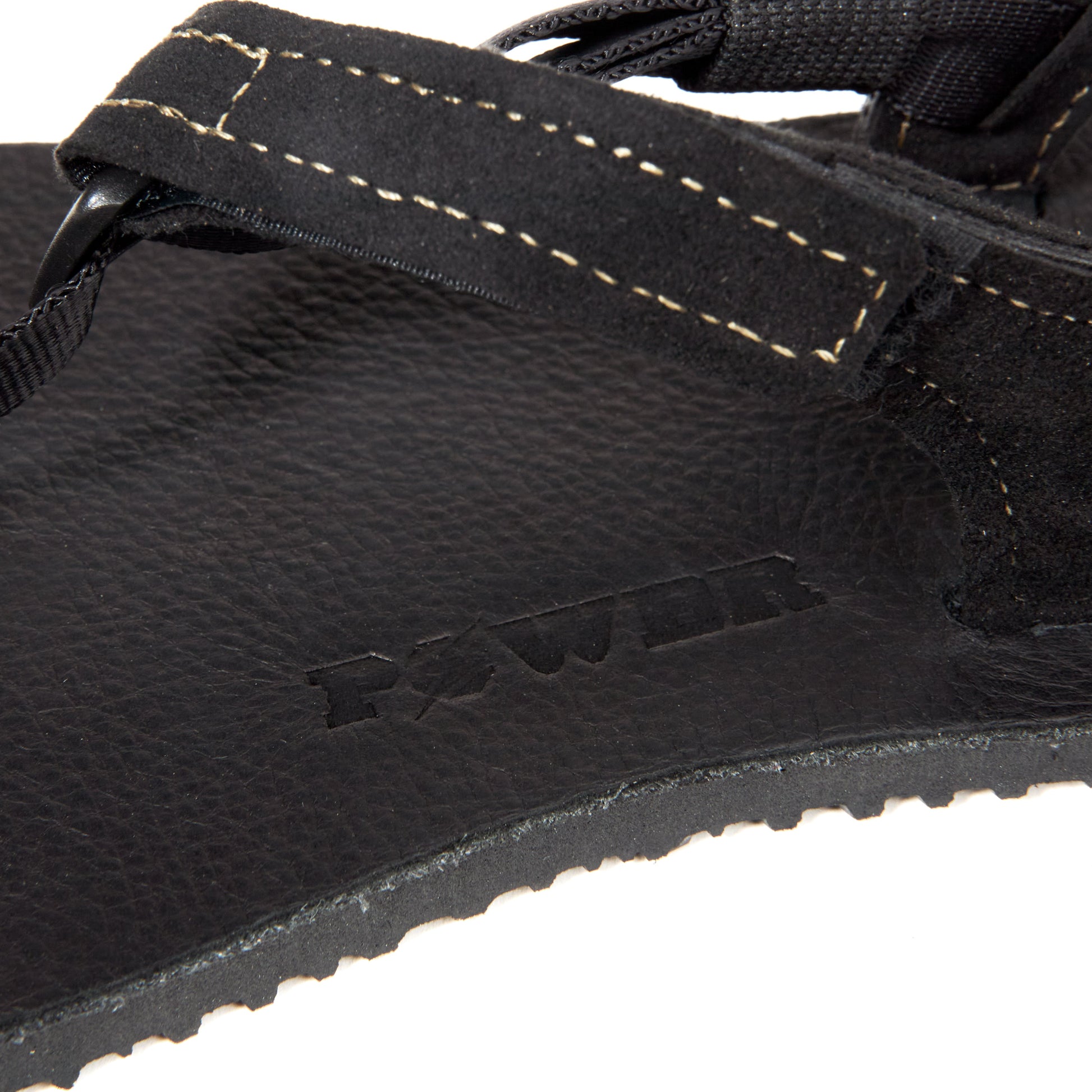Leather logo brand on the Black Leather Shamma Power Sandal