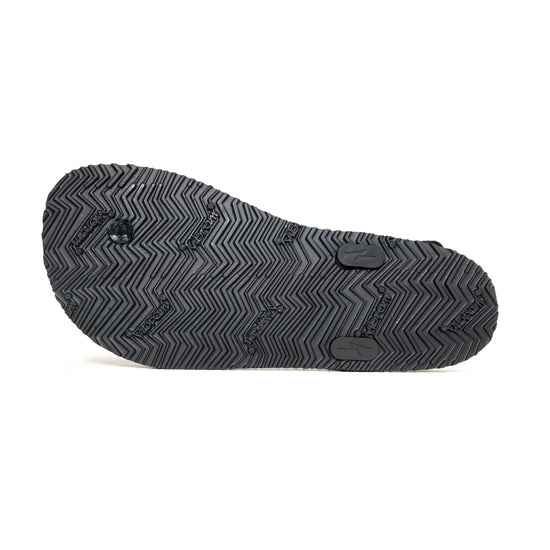 View of the sole of the black Shamma Power Sandal.