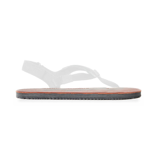 Elite Alpha 12mm replacement sole, Tobacco Brown Leather footbed, shown on the Elite sandal with the straps faded