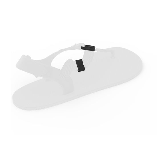 Shamma Elite buckle on top of the foot and keeper on the outer side of an Elite sandal, with the rest faded
