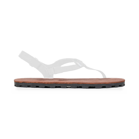 Elite Ibex 13mm replacement sole, Tobacco Brown Leather footbed, shown on the Elite sandal with the straps faded