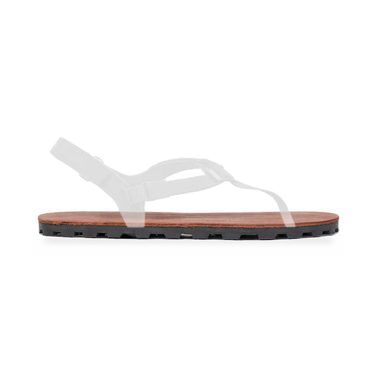 Elite Ibex 13mm replacement sole, Tobacco Brown Leather footbed, shown on the Elite sandal with the straps faded