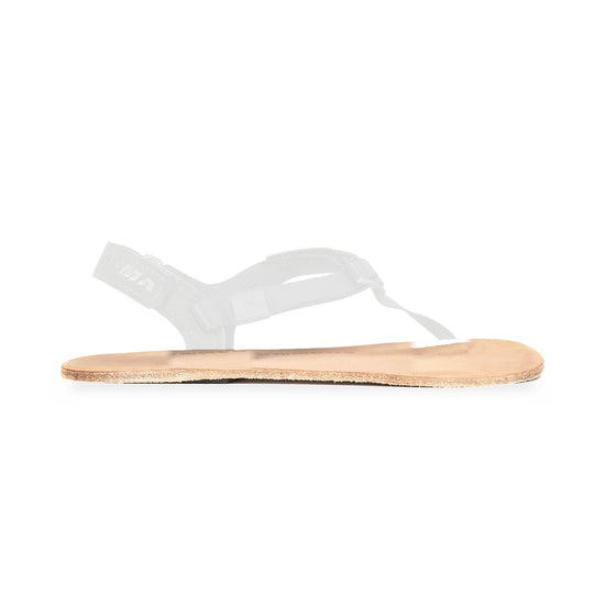 Elite Legend 6mm replacement sole, undyed vegetable-tan leather, shown on the Elite sandal with the straps faded