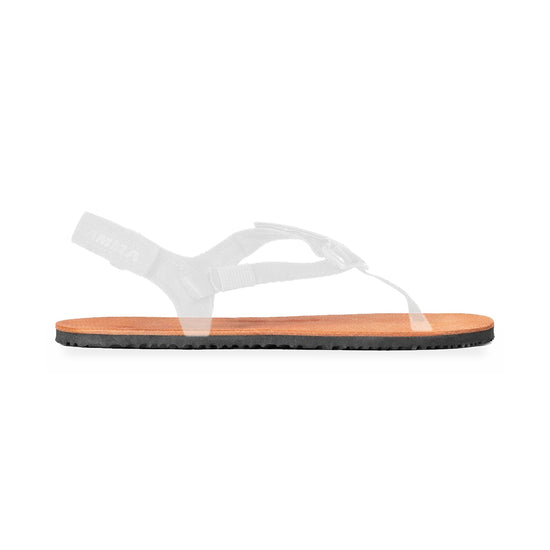 Elite Maximus 9mm replacement sole, Tobacco Brown Leather footbed, shown on the Elite sandal with the straps faded