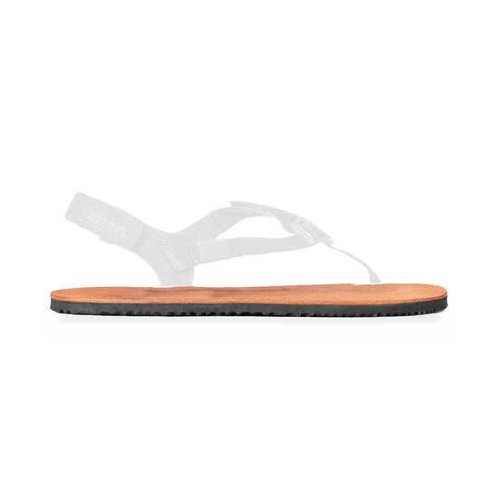 Elite Maximus 9mm replacement sole, Tobacco Brown Leather footbed, shown on the Elite sandal with the straps faded