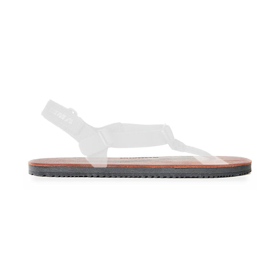 Numa Alpha 12mm replacement sole, Tobacco Brown Leather footbed, shown on the Numa sandal with the straps faded