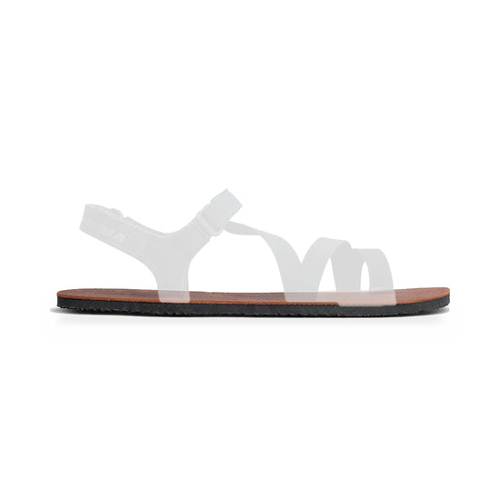 TrailStar Maximus 9mm replacement sole, Tobacco Brown Leather footbed, shown on the TrailStar sandal with the straps faded
